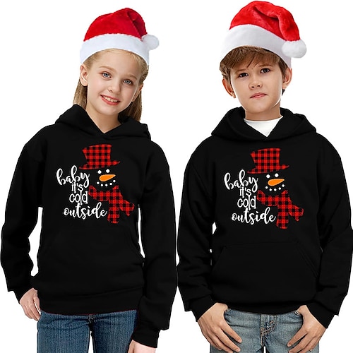 

Kids Ugly Christmas Sweater / Sweatshirt Hoodie Long Sleeve Letter Elk Snowman Pocket Black Red Children Tops Winter Fall Vacation Cute Christmas Gifts Casual Christmas Regular Fit 7-13 Years