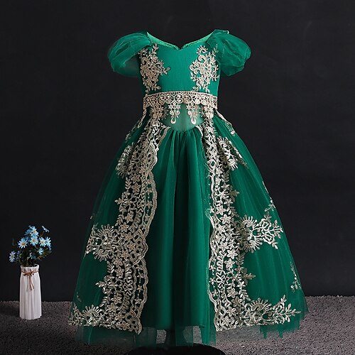 

Toddler Girls' Party Dress Solid Color Party Dress Maxi Dress Performance Lace Sleeveless Adorable Dress 3-7 Years Winter Green / Embroidered / Fall
