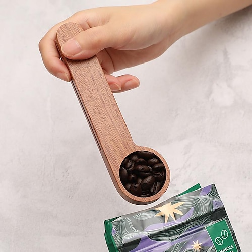 

Kitchen baking measuring spoon lettering dual-use food bag sealing clip small wooden spoon sapele wooden coffee bean measuring spoon