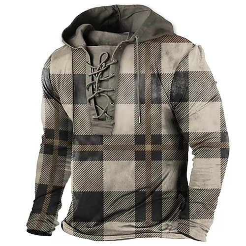 

Men's Unisex Pullover Hoodie Sweatshirt Pullover Khaki Hooded Graphic Prints Tartan Lace up Print Casual Daily Sports 3D Print Streetwear Designer Casual Spring & Fall Clothing Apparel Hoodies