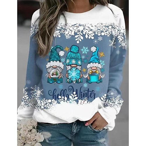 

Women's Sweatshirt Christmas Blue Graphic Snowflake Christmas Round Neck Long Sleeve S M L XL XXL 3XL