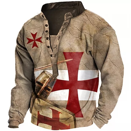 

Men's Sweatshirt Pullover Brown Standing Collar Knights Templar Graphic Prints Print Casual Daily Sports 3D Print Streetwear Designer Casual Spring & Fall Clothing Apparel Knight Hoodies Sweatshirts