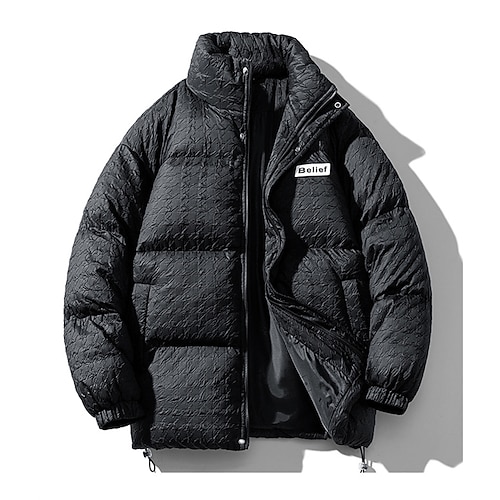 

Men's Puffer Jacket Quilted Jacket Parka Outdoor Casual / Daily Vacation Going out To-Go Letter Outerwear Clothing Apparel Black Blue Light Grey