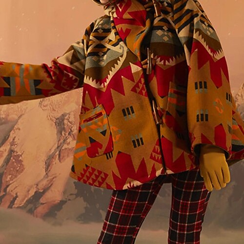 

Women's Winter Coat Warm Breathable Daily Vacation Casual Daily Weekend Pocket Print Single Breasted Hoodie Fashion Casual Geometric Regular Fit Outerwear Long Sleeve Winter Fall Red S M L XL