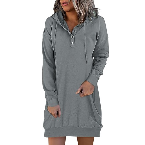 

Women's Casual Dress Hoodie Dress Mini Dress Black White Light Green Long Sleeve Pure Color Ruched Winter Fall Spring Hooded Classic Daily Weekend Loose Fit 2023 S M L XL 2XL