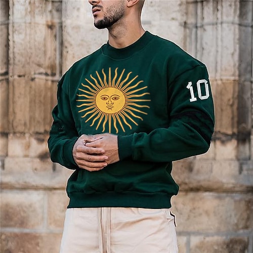 

Men's Sweatshirt Pullover Green Crew Neck Graphic Prints Print Daily Sports Holiday 3D Print Basic Streetwear Designer Spring Fall Clothing Apparel World Cup Hoodies Sweatshirts Long Sleeve