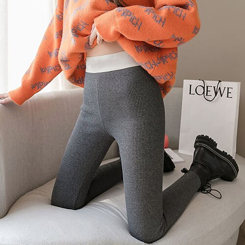 

Women's Winter Loungewear Bottom Winter Thermal Underwear Nighty Letter Stripe Simple Comfort Soft Home Daily Vacation Rayon Warm Long Pant Fall Winter Dark Gray Black