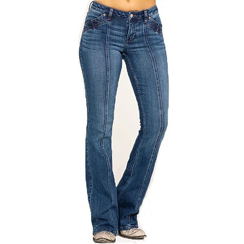 

Damen Jeans Ausgestellte Hosen Glockenboden Jeans im Used-Look Denim Blau Dunkel Blau Helles Schwarz Modisch Strasse Casual Seitentaschen Weite Hosen Mikro-elastisch In voller Länge Komfort Glatt S M