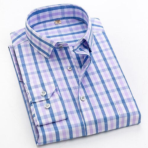 

Men's Dress Shirt Plaid Check Shirt Turndown Green Blue Pink Blue / White Light Blue Casual Daily Long Sleeve Button-Down Clothing Apparel Fashion Business Gentleman