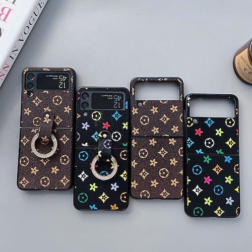 

Phone Case For Samsung Galaxy Back Cover Z Flip Z Flip 4 Flip 3 Flip 2 Four Corners Drop Resistance Case with Ring Shockproof Flower PC PU Leather