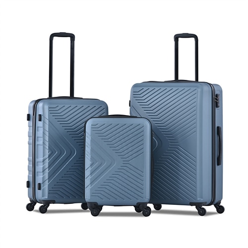 

3 Piece Luggage Sets ABS Lightweight Suitcase with Two Hooks Spinner Wheels TSA Lock (20/24/28) Blue