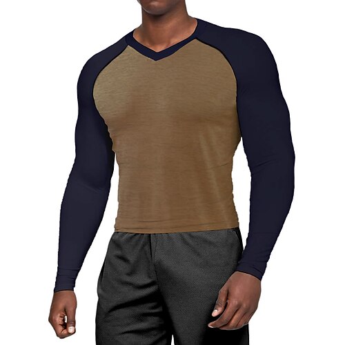 

Men's Workout Shirt Running Shirt Long Sleeve Top Athletic Athleisure Winter V Neck Breathable Quick Dry Soft Fitness Running Jogging Sportswear Activewear Color Block Khaki Red BlackGray
