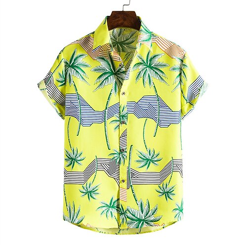 

Men's Summer Hawaiian Shirt Coconut Tree Graphic Prints Turndown Black Blue Yellow White Outdoor Daily Short Sleeve Button-Down Clothing Apparel Streetwear Designer Simple Casual