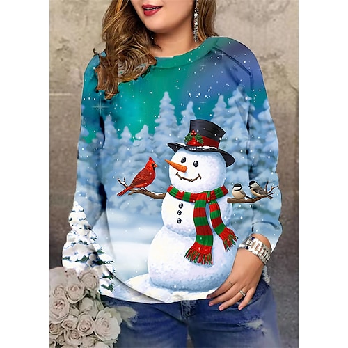 

Women's Plus Size Christmas Tops Pullover Sweatshirt Graphic Deer Long Sleeve Streetwear Daily Polyester Winter Fall Green Blue