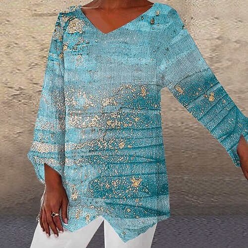 

Women's Shirt Green Blue Pink Tie Dye Asymmetric Print Long Sleeve Daily Weekend Streetwear Casual Round Neck Long S