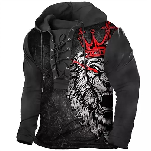 

Herren Hoodie Sweatshirt Kapuze Zur Seite fahren Schwarz Mit Kapuze Löwe Grafik-Drucke mit Schnürung Bedruckt Casual Täglich Sport 3D-Druck Basic Strassenmode Designer Frühling Herbst Bekleidung