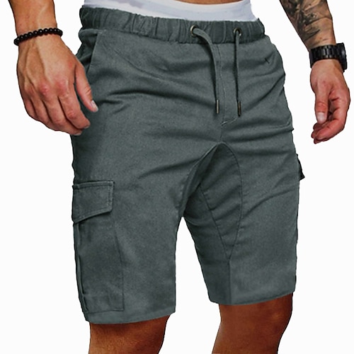 

Men's Cargo Shorts Bermuda shorts Drawstring Elastic Waistband with Side Pocket Plain Outdoor Sports Short Outdoor Daily Sports Casual Shorts Slim ArmyGreen Black Inelastic