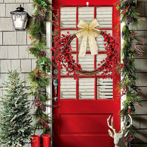 

Christmas Decorations Christmas Bow Wreath Pendant Home Decoration Simulation Red Fruit Vine Circle Door Decoration
