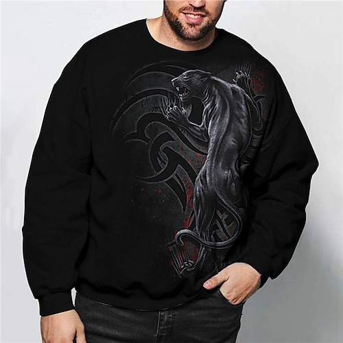 

Men's Plus Size Sweatshirt Big and Tall Animal Crew Neck Long Sleeve Spring Fall Basic Designer Casual Big and Tall Daily Sports Tops