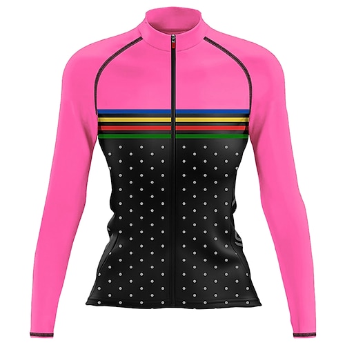 

21Grams Women's Cycling Jersey Long Sleeve Bike Jersey Top with 3 Rear Pockets Mountain Bike MTB Road Bike Cycling Breathable Quick Dry Moisture Wicking Reflective Strips Rosy Pink Blue White Polka