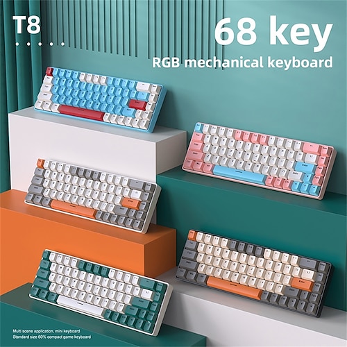 

Wired Mechanical Keyboard Gaming Keyboard Portable Lightweight Ergonomic Multicolor Backlit Programmable RGB Backlit Keyboard with USB Powered 68 Keys