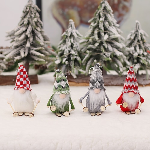 

Cartoon knitwear ski faceless doll wooden figure pendant Christmas tree accessories