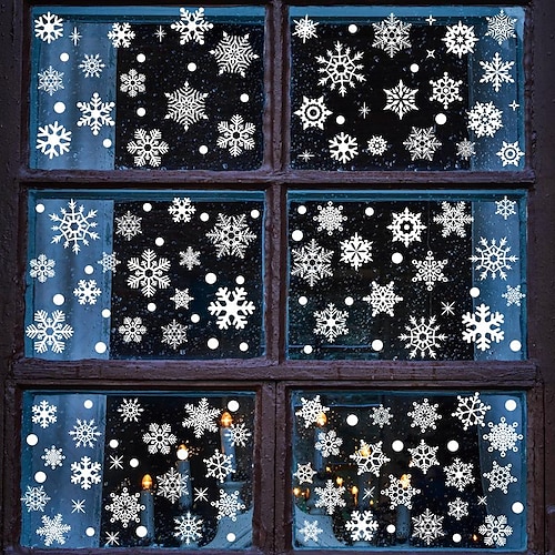 

9PCS Christmas Electrostatic Snowflake Stickers PET Blue Bottom Paper Wall Stickers Christmas Snowflake Window Glass Door and Window(White, One Size)