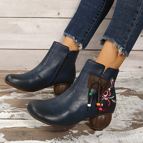 

Women's Boots Plus Size Booties Ankle Boots Sculptural Heel Round Toe PU Leather Zipper Fall Winter Rosy Pink Dark Blue
