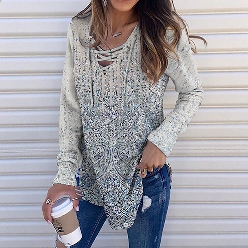 

Women's Sweatshirt Pullover Streetwear Maroon Green Black Paisley Street V Neck Long Sleeve S M L XL 2XL