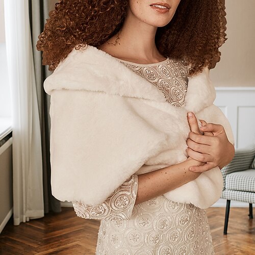

Pelzumhänge Schals Wickeltücher für Frauen Einfarbig Elegant Ärmellos Kunstpelz Hochzeit Schals Mit Pure Farbe Für Hochzeitsgast Herbst