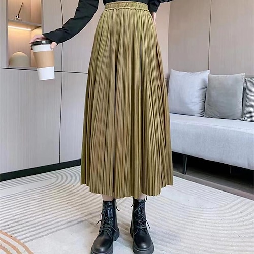 

Women's Skirt Midi Velvet Creamy-white Black Dark Green Brown Skirts Ruched Fashion Casual Daily Weekend One-Size