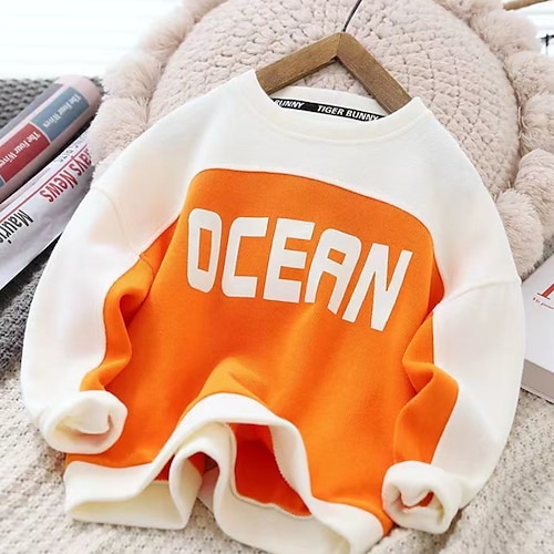 

Kids Boys Sweatshirt Pullover Letter Long Sleeve Children Top Casual Cotton Sweatshirt Fashion Cool Green Orange Winter 7-13 Years / Fall