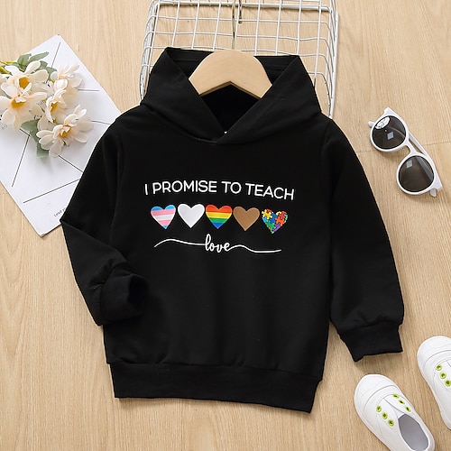 

Toddler Girls' Hoodie Rainbow Outdoor Long Sleeve V Neck Daily 3-7 Years Fall Black / Spring / Casual