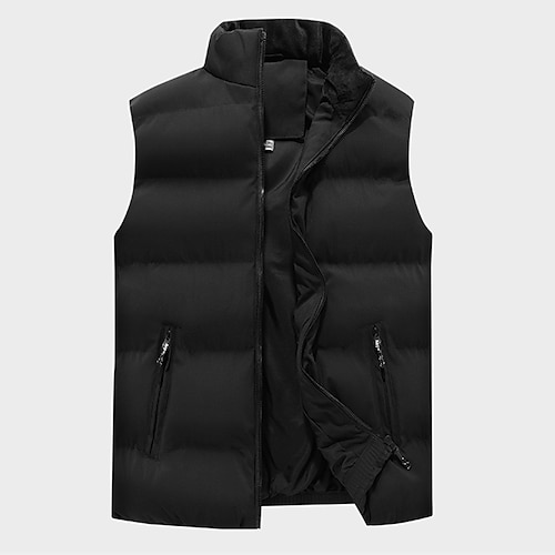 

Men's Puffer Jacket Quilted Jacket Vest Outdoor Casual / Daily Vacation Going out To-Go Pure Color Outerwear Clothing Apparel Black White