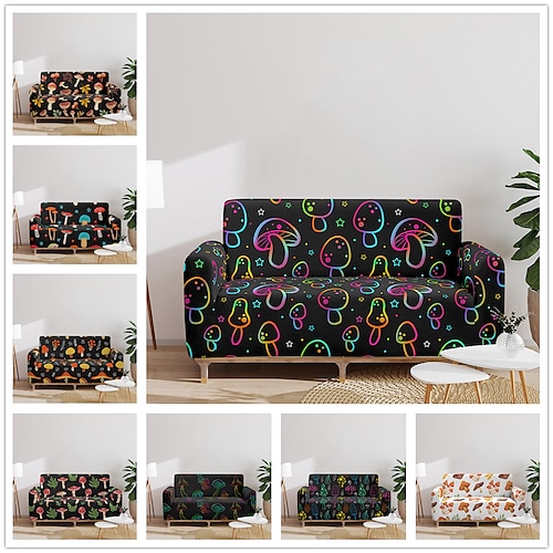 

Mushroom Printed Sofa Cover Stretch Slipcovers Soft Durable Couch Cover 1 Piece Spandex Fabric Washable Furniture Protector fit Armchair Seat/Loveseat/Sofa/XL Sofa