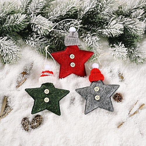 

Christmas Decoration Supplies Knitted Hat Five-Pointed Star Pendant Creative Red Five-Star Small Tree Pendant