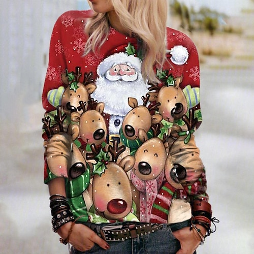 

Women's Sweatshirt Pullover Streetwear Red Graphic Christmas Round Neck Long Sleeve S M L XL 2XL 3XL