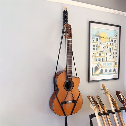 

Guitarra de tapeçaria tecida à mão ukulele alça de corda alça de guitarra acústica prateleira decorativa