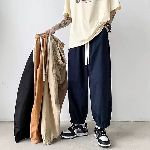 

Men's Cargo Pants Trousers Work Pants Pocket Drawstring Elastic Waist Solid Colored Comfort Breathable Casual Daily Streetwear Cotton Blend Sports Fashion Blue Khaki Micro-elastic