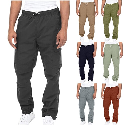 

Men's Cargo Pants Trousers Pocket Drawstring Elastic Waist Solid Color Comfort Breathable Casual Daily Streetwear Stylish Chic & Modern Green Blue Micro-elastic