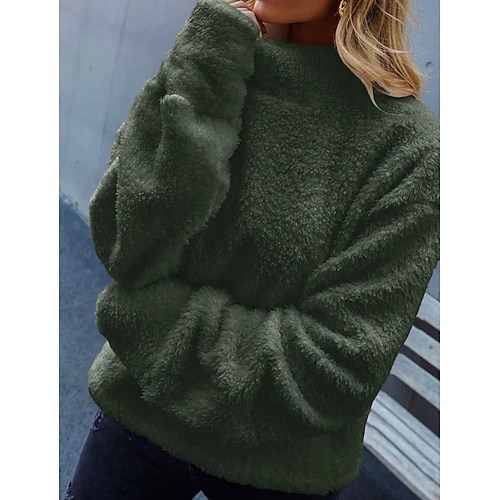 

Women's Sweatshirt Pullover Active Streetwear Green Solid Color Street Round Neck Long Sleeve Fleece S M L XL 2XL 3XL
