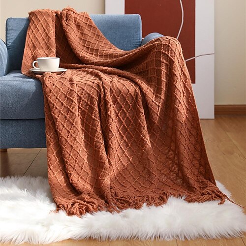 

Knitted Throw Blankets Soft Cozy Boho Throw Blanket with Tassel Lightweight Chunky Warm Throws for Couch Sofa Chair Bed Farmhous Home Decoration for Winter Fall