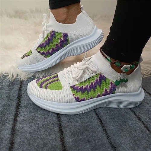 

Women's Sneakers Outdoor Daily Plus Size Flyknit Shoes Flat Heel Sporty Casual Walking Shoes Tissage Volant Lace-up Polka Dot Light Green Light Blue