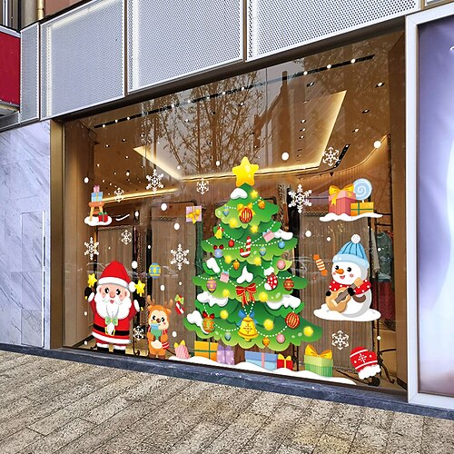 

Large Double Side Christmas Decoration Christmas Stickers Shopping Mall Glass Window Decoration Stickers Removable Christma Tree Electrostatic Sticker Happy New Year