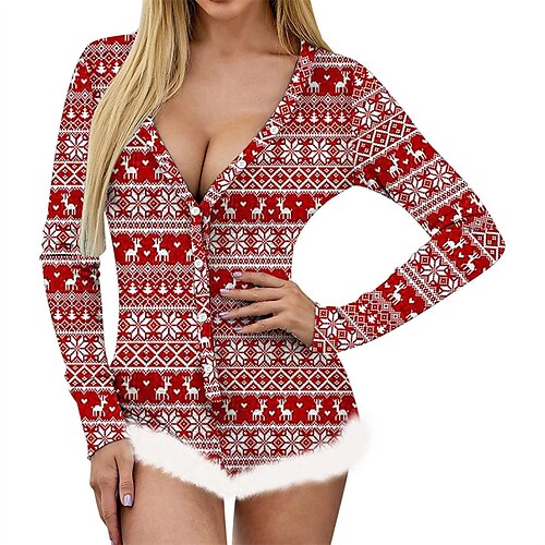 

Women's Bodysuit Feather Print Animal V Neck Sexy Home Christmas Regular Fit Long Sleeve Green Black Wine S M L Winter