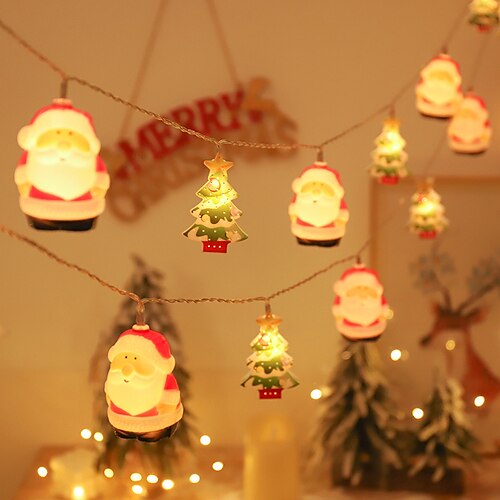 

LED Christmas Fairy String Lights Snowman Santa Claus Tree Lights 2m 10leds Battery Powered Lights Home Garden Party Holiday Xmas New Year Decoration