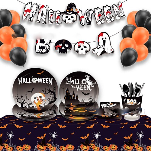 

Halloween Party Cartoon Theme Holiday Party Halloween Props Arrangement Decoration Paper Plate Disposable Tableware 8 Persons 4 Piece Set Paper Plate Tissue Cup