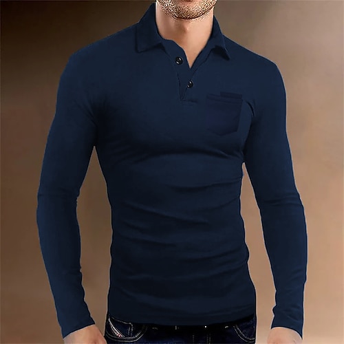 

Men's Collar Polo Shirt Golf Shirt Solid Color Turndown Navy Blue Outdoor Casual Long Sleeve Button-Down Clothing Apparel Casual Slim Fit / Summer / Summer / Work