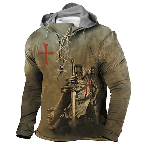 

Hombre Unisexo Sudadera Con Capucha Pull-over Marrón Con Capucha Caballeros templarios Estampados Cruz Acordonado Estampado Casual Diario Deportes Impresión 3D Ropa de calle Design Casual Primavera