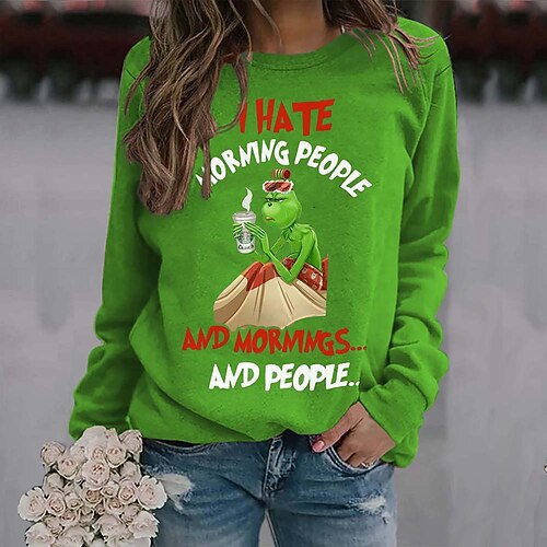 

Women's Sweatshirt Pullover Streetwear Green Black Red Graphic Christmas Round Neck Long Sleeve S M L XL 2XL